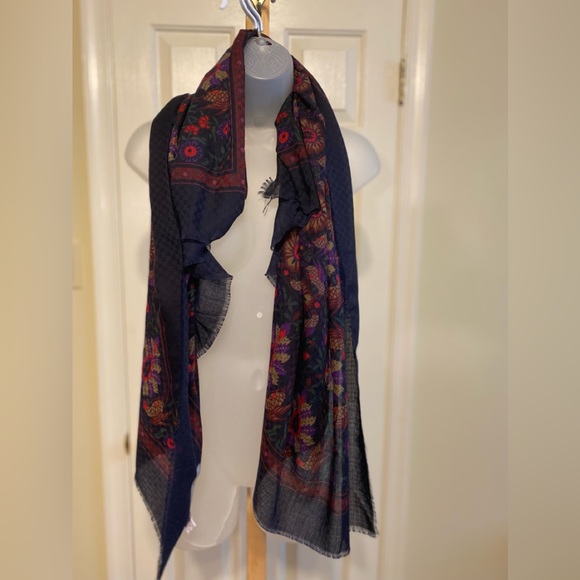 NWOT Strawbridge Clothier - Italian navy/wine/red/purple/tan long wrap/scarf - Picture 1 of 5